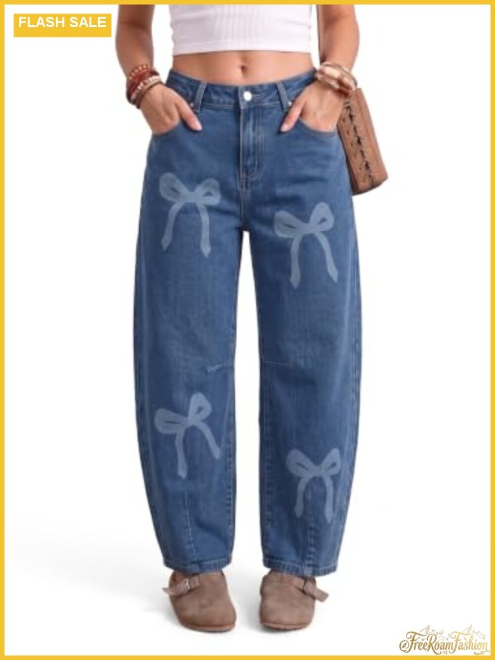 Mid Rise Wide Leg Barrel Jeans Women Baggy Denim Ankle